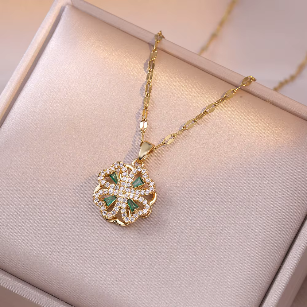 Zcomprends-Parure de bijoux à fleur rotative pour femme, bague, boucles d'oreilles, collier, bracele