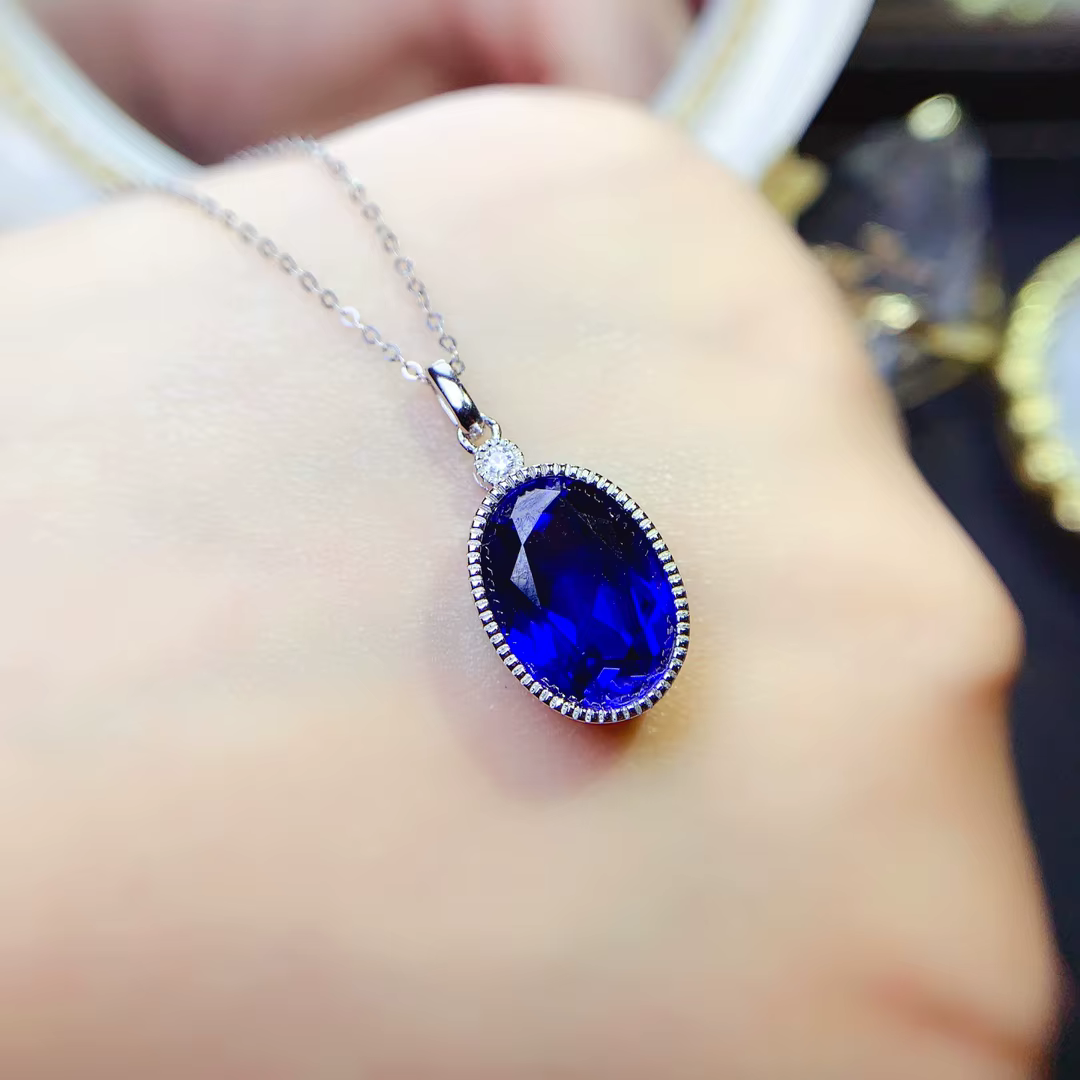 Collier pendentif saphir naturel pour femme, argent regardé 925, couleur feu, bons bijoux de luxe, b