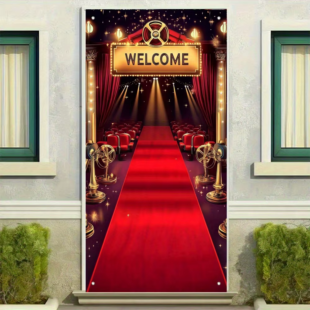 La soirée de bienvenue de la nuit du film présente un tapis rouge, une statue d'Oscar dorée et un sl