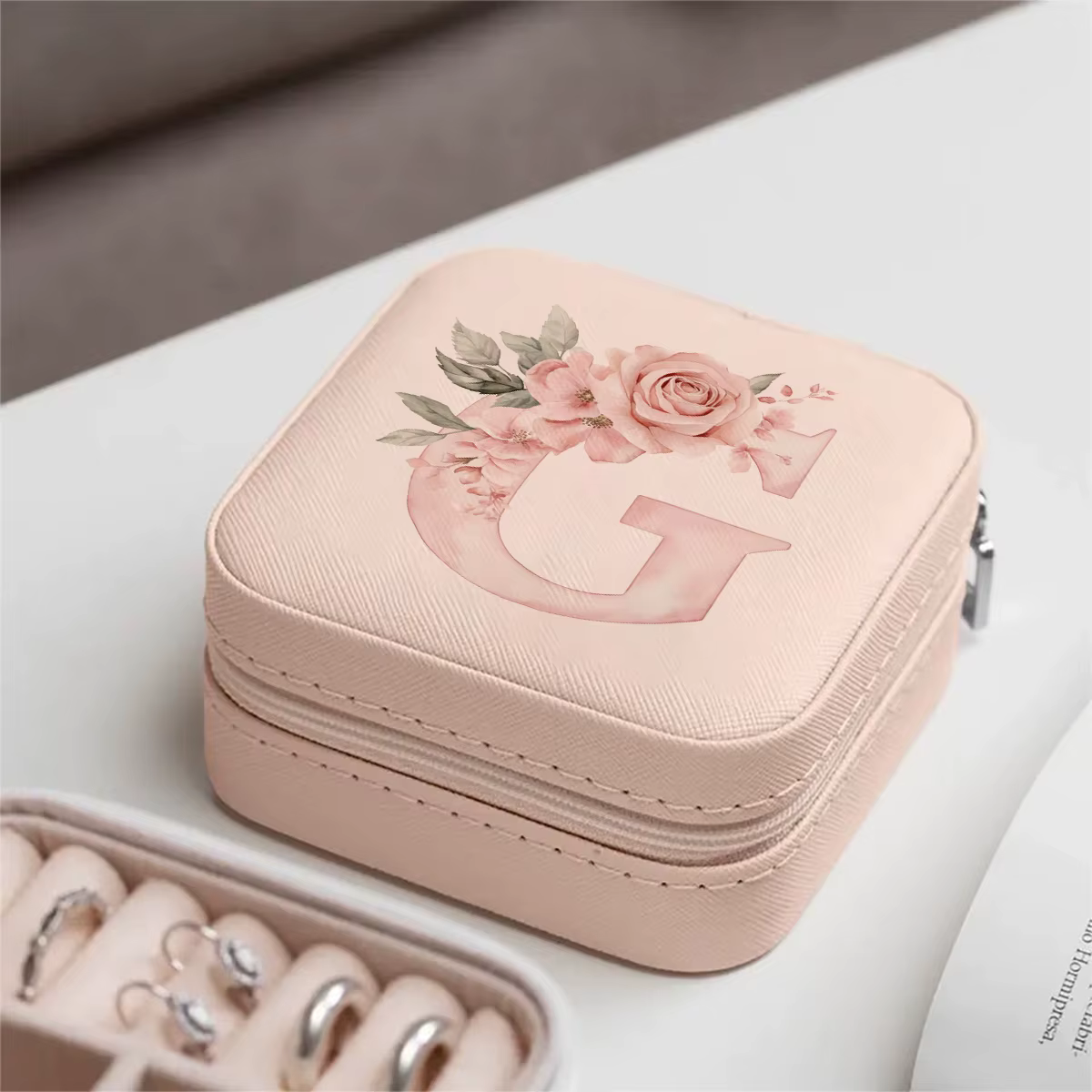 Boîte à bijoux personnalisée à motif floral, mini organisateur de voyage portable, étui de rangement