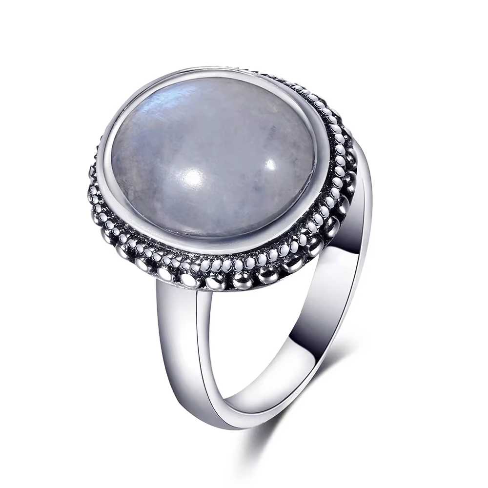 Nasiya élégant Simple ovale pierre de lune anneaux pour femmes filles S925 argent bijoux anniversair