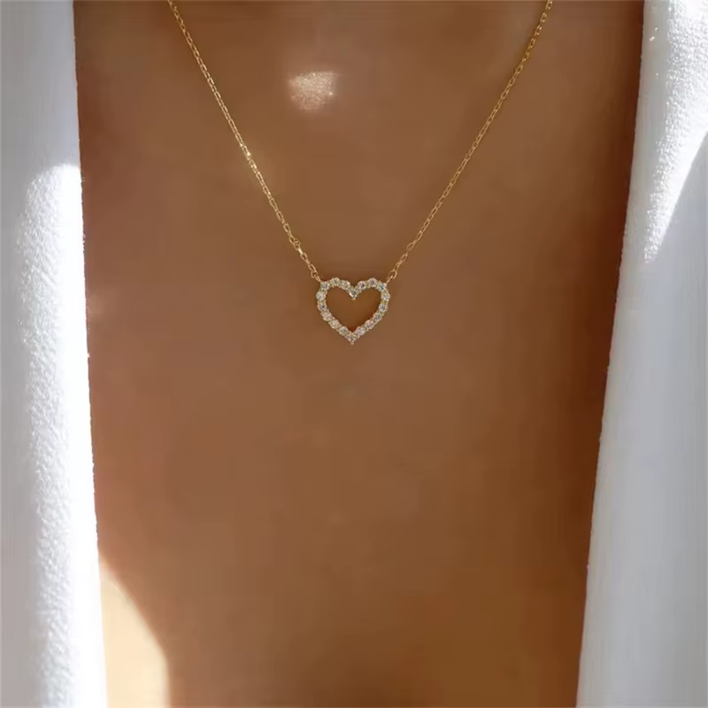 RAPRGOLD GRA – collier avec pendentif en forme de cœur délicat en Moissanite certifiée 1.5mm pour fe