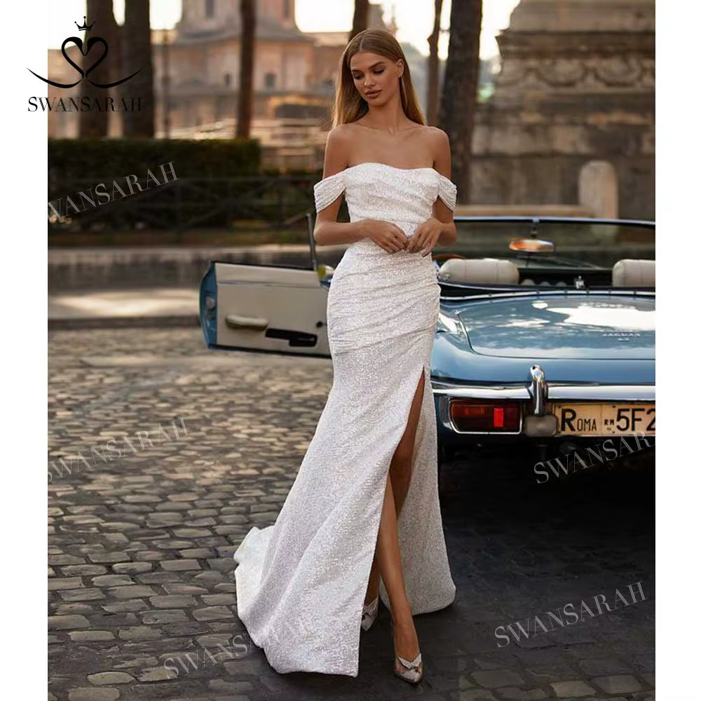 Robe De mariée sirène brillante, épaules dénudées, dos nu, robe De princesse SwanSarah M308, grande 