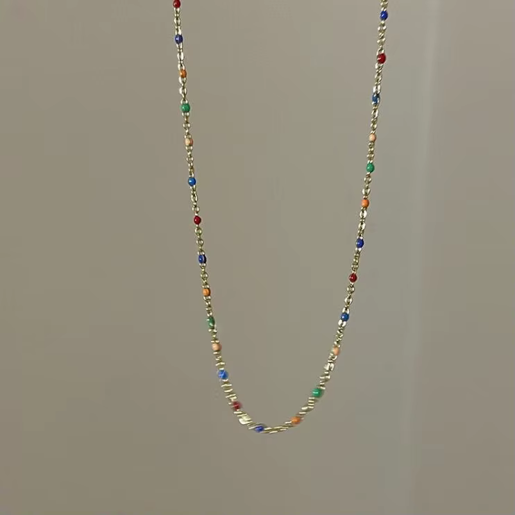 Collier ras du cou en chaîne de perles colorées dorées pour femmes, bijoux fantaisie mignons, access
