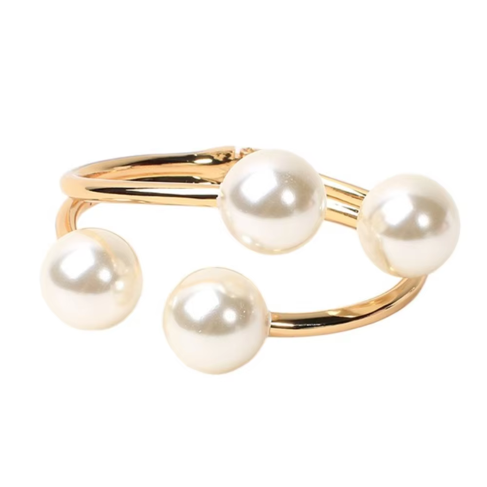 Bracelet large en métal doré avec perles et motifs géométriques, accessoire de mode pour femme