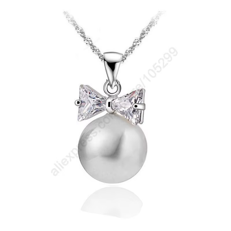 Bijoux de marque en argent Sterling 925, nœud papillon blanc, pendentif en perles de cristal, collie