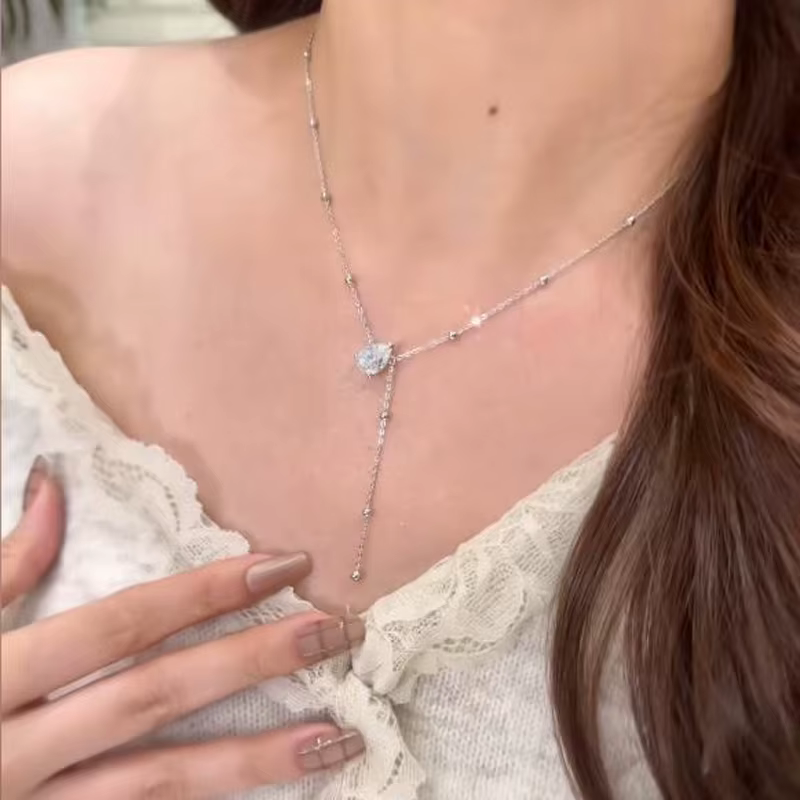 Collier en moissanite certifié OXTAO en forme de goutte d'eau 2ct D VVS1 pour femme, collier asymétr