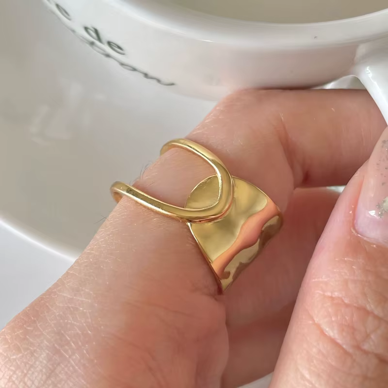 ANENJERY-Bague large irrégulière creuse pour femme, bague ouverte réglable, bijoux cool, mode