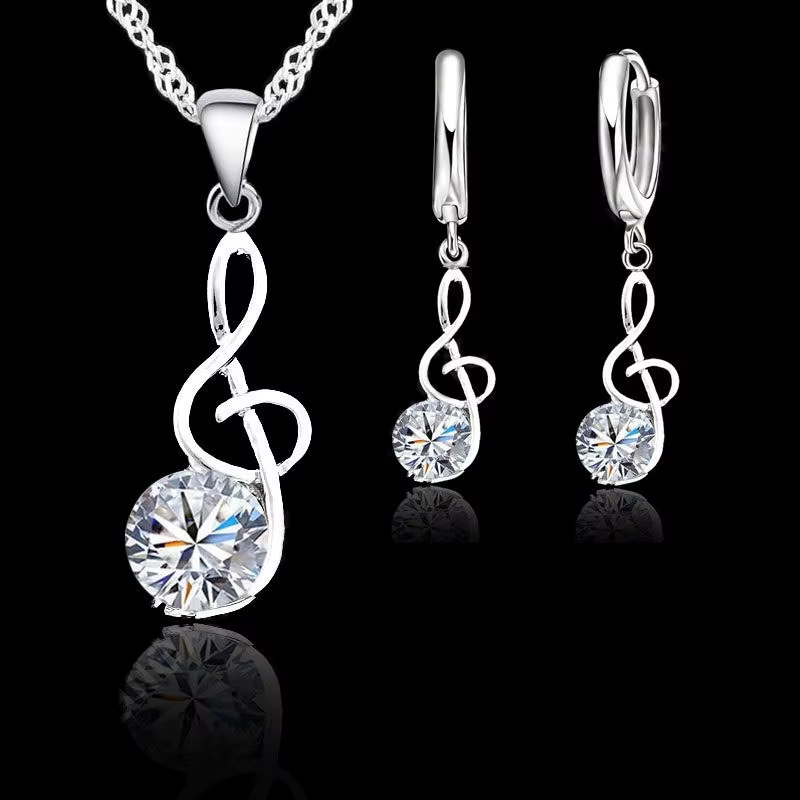 Ensemble de bijoux en argent Sterling 925, Notes de musique, symboles en zircone cubique, pendentif,
