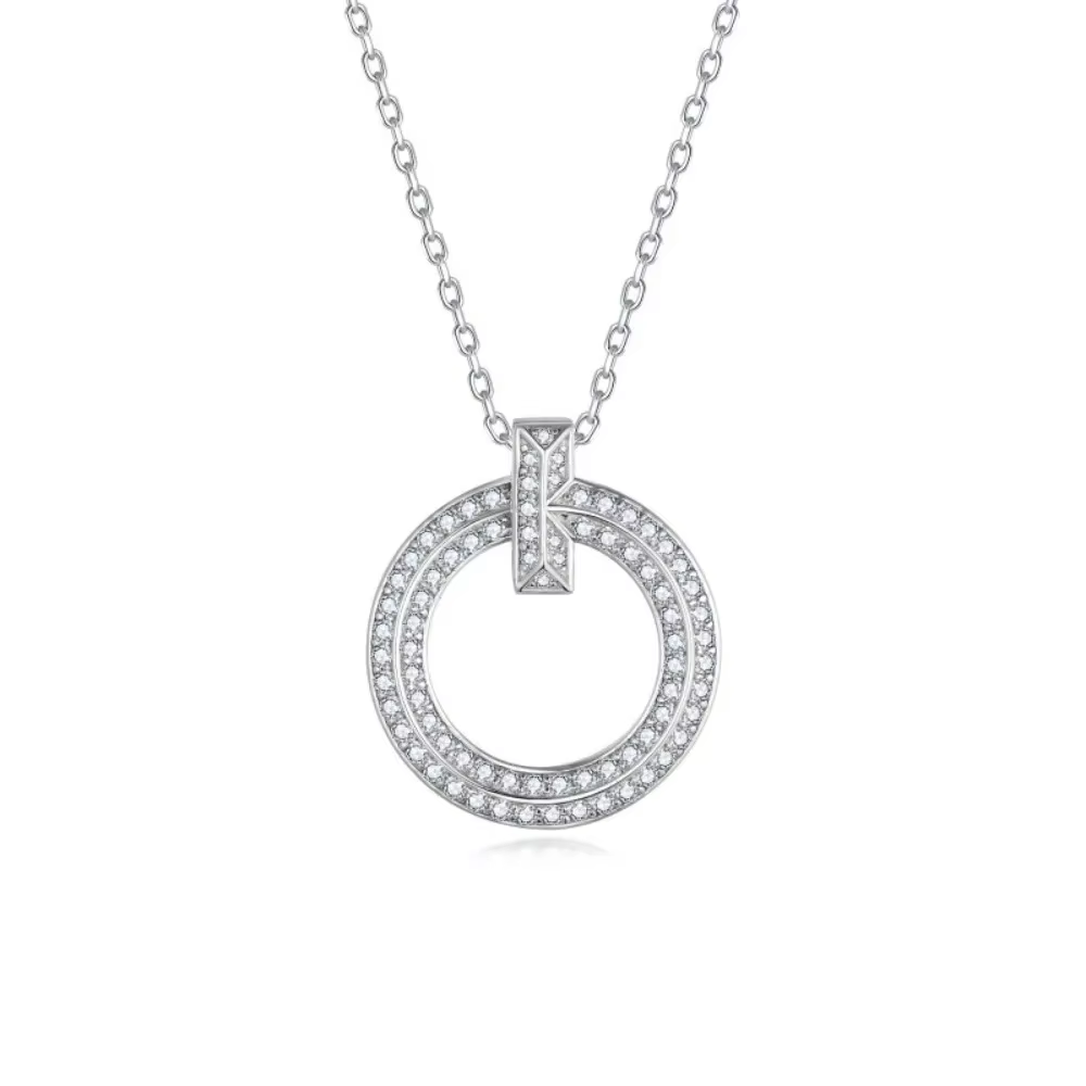 Collier complet en Moissanite, pendentif rond de couleur D, plaqué or blanc 18 carats, réglable, cha