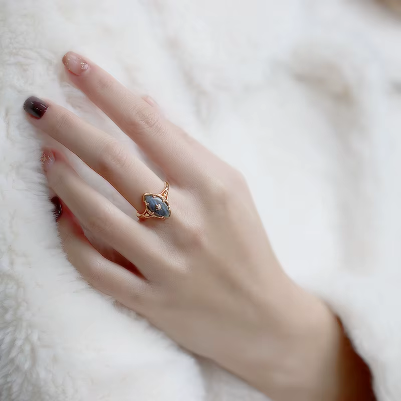 LAMOON – bague en pierre précieuse Labradorite pour femmes, bague en argent Sterling 925, bijou en V