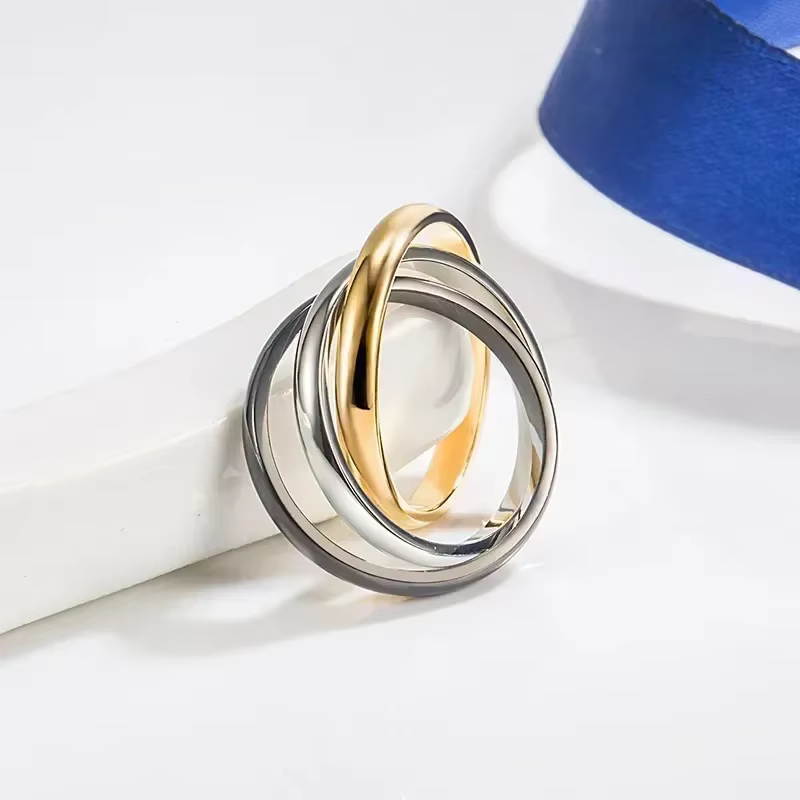 Bague Trinité Classique en Argent Sterling 925 à Séparation de Couleurs pour Femme, Bijou de Marque 