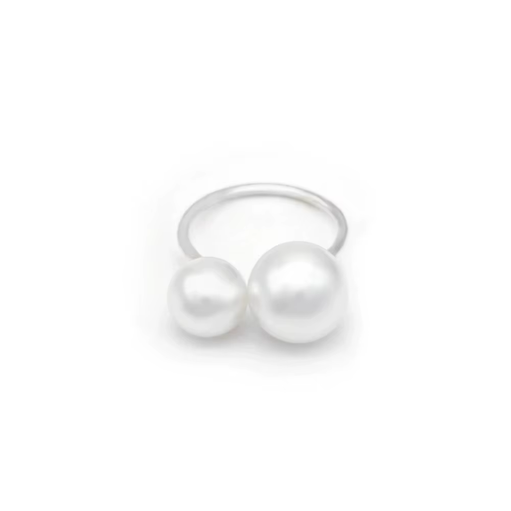Bague d'ouverture en perles pour femmes, couleur or blanc, ronde, minimaliste, exagérée, Double perl