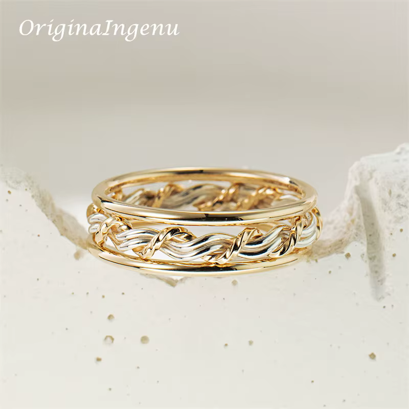 Ensemble de matiques en or 14 carats faites à la main pour femmes, bijoux délicats, bague de degré d