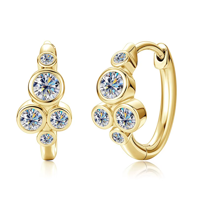 Lnngy – boucles d'oreilles rondes en Moissanite pour femmes, plaqué or 14 carats, cinq pierres, bijo