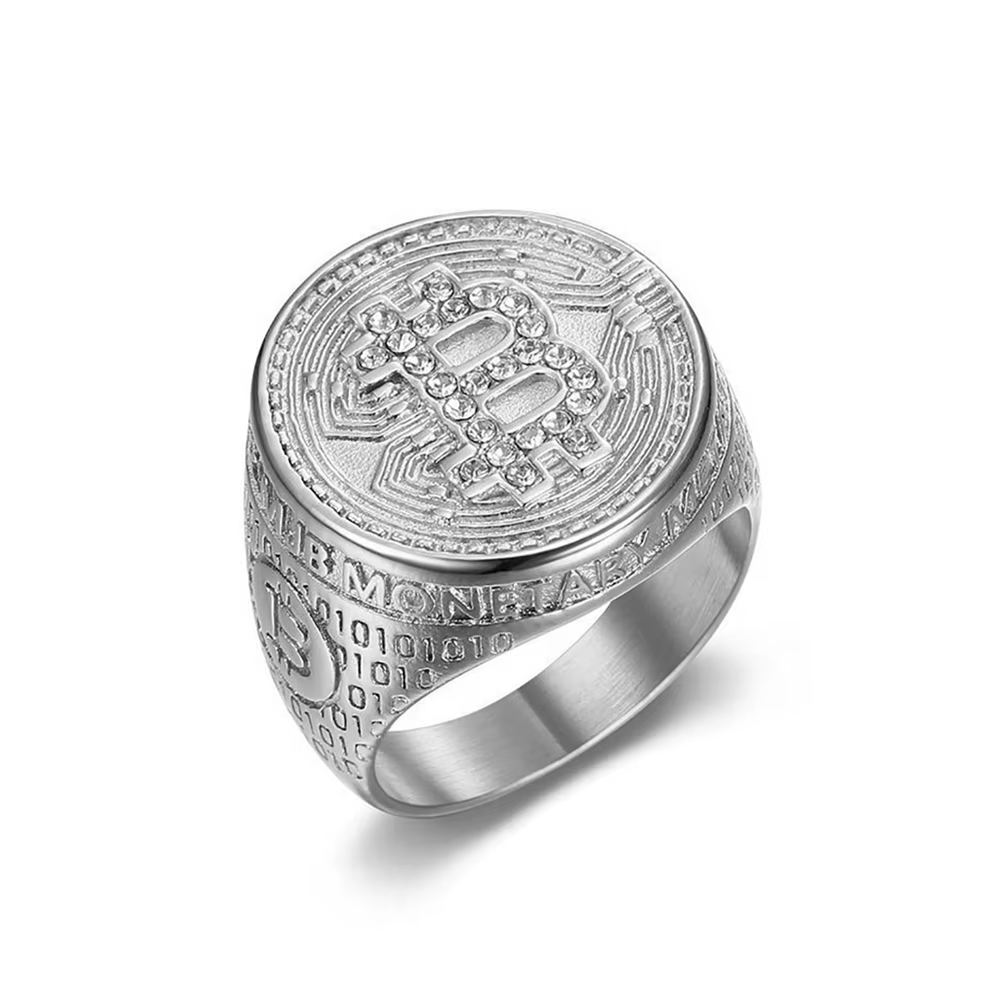 Bague Vintage en acier inoxydable pour hommes et femmes, crypto-monnaie Bitcoin, couleur or, Hip Hop