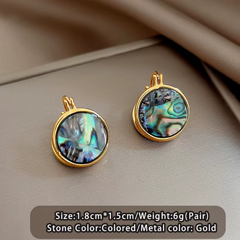 Boucles d'oreilles rondes de luxe en coquillage d'ormeau pour femmes, boucle d'oreille inhabituelle,