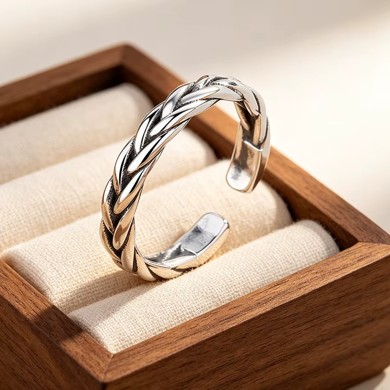 Bagues en argent Sterling 925 pour femmes, Vintage, faites à la main, réglables, rétro, chaîne étroi