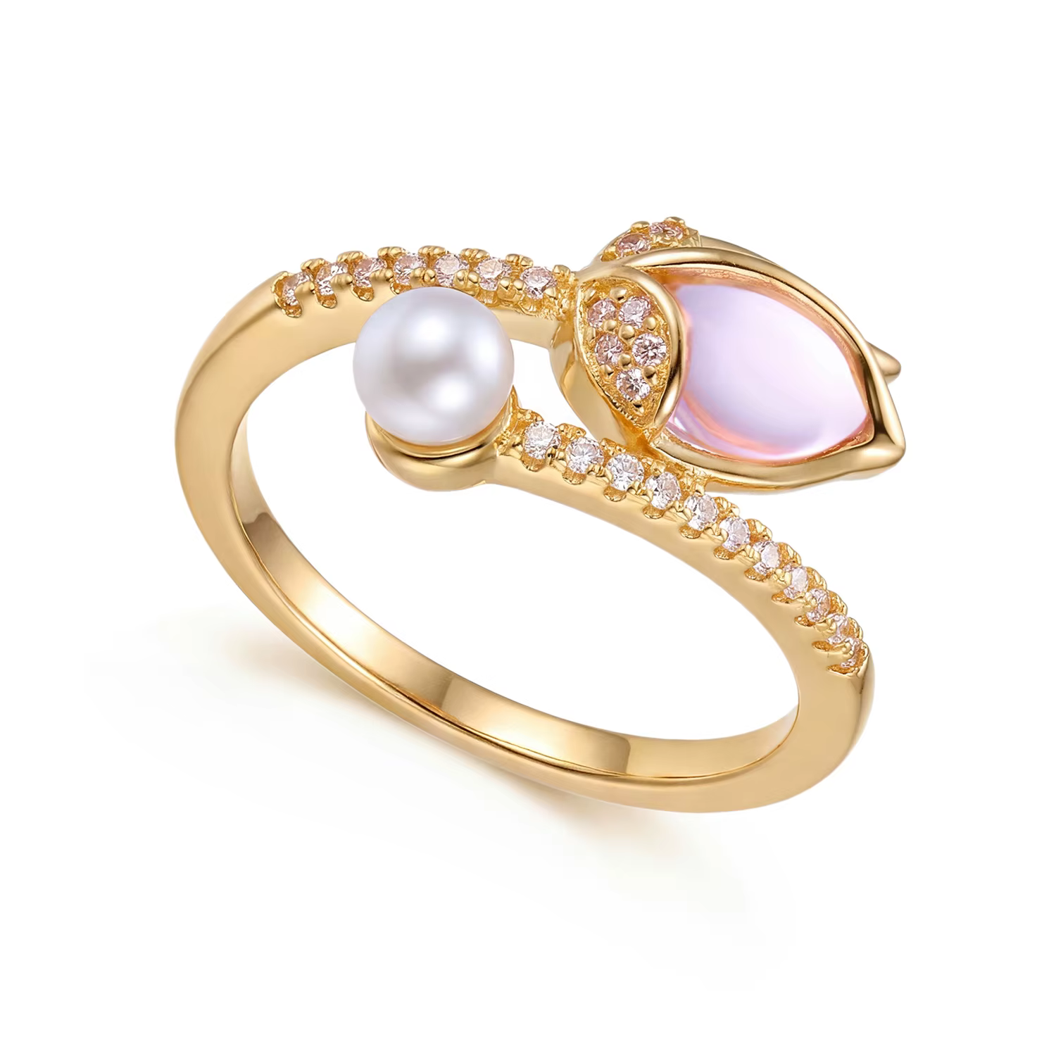 Élégantes bagues en forme de tulipe avec imitation de perles pour femmes, luxe léger, incrustées de 
