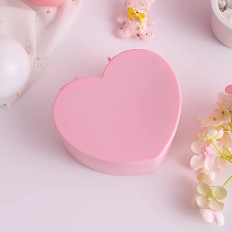Boîte de rangement de bijoux en forme de cœur pour filles, avec miroir, Bracelets en plastique rose 