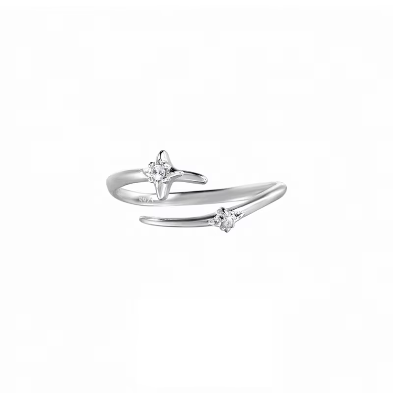 PONYKISS – bagues ouvertes en forme de croix avec étoile en zircon couleur argent pour femmes, bijou