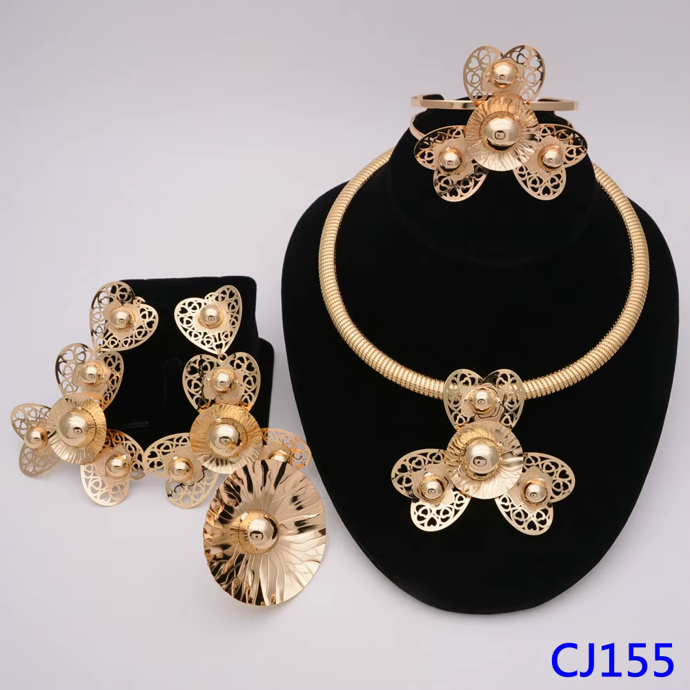 Ensemble de bijoux en perles de corail pour femmes africaines, style Dubaï de luxe, plaqué, 4 pièces