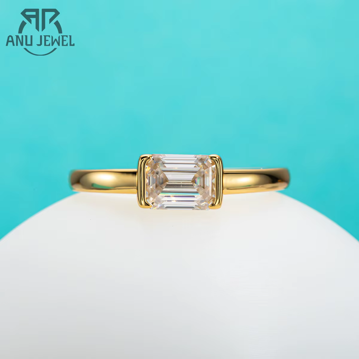AnuJewel 1 Carat taille émeraude D couleur Moissanite bague 925 en argent Sterling bagues de fiançai