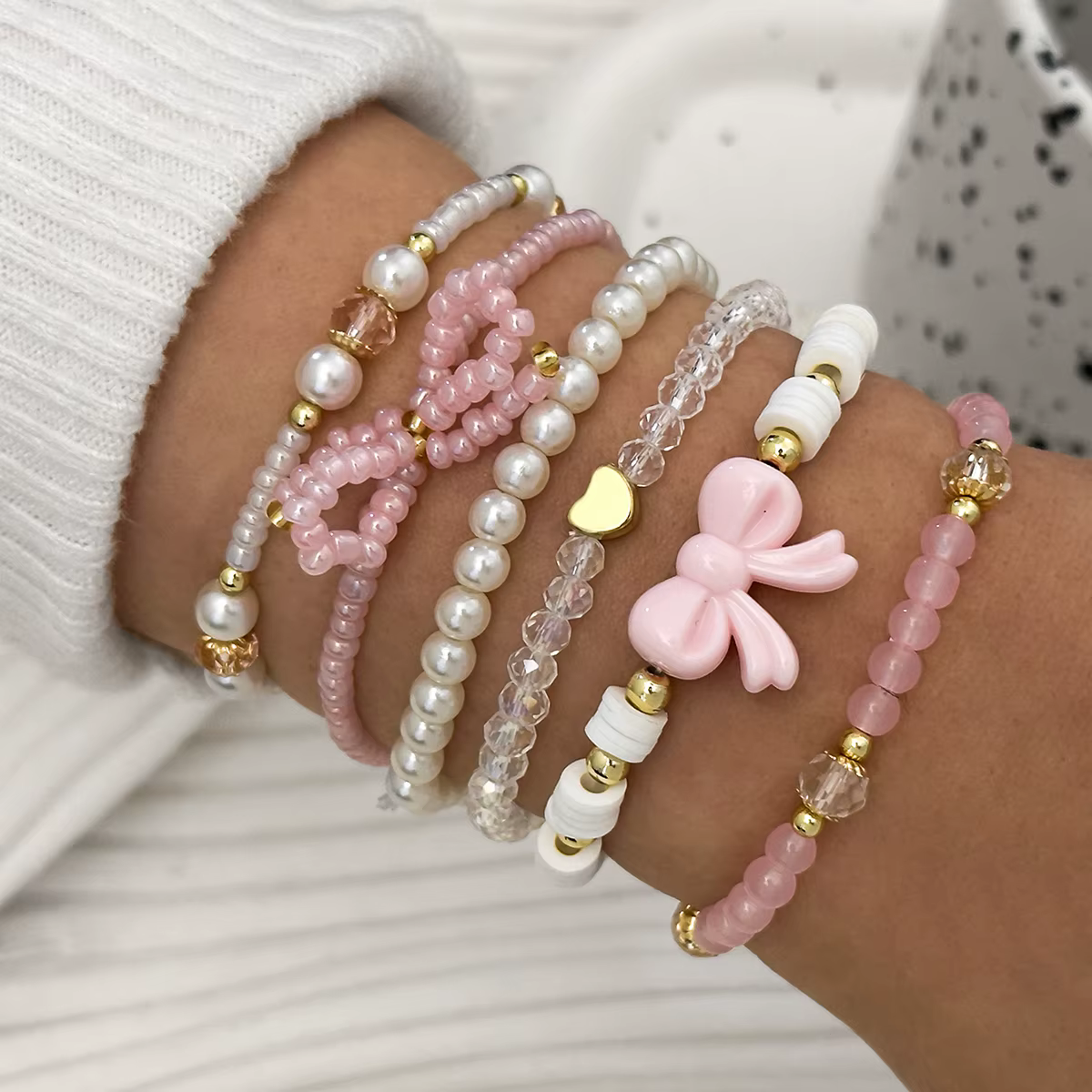 Ensemble de Bracelets en perles d'amour pour femmes, 6 pièces/ensemble, mignon, européen et américai