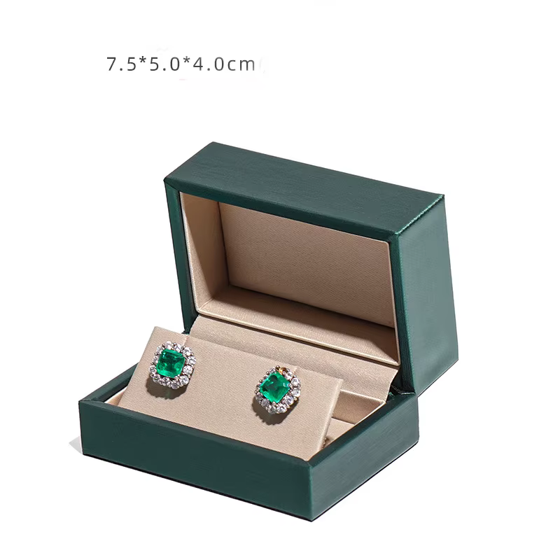 Boîte à bijoux en cuir vert foncé, étui à bijoux de voyage, présentoir à bague, boucle d'oreille, br