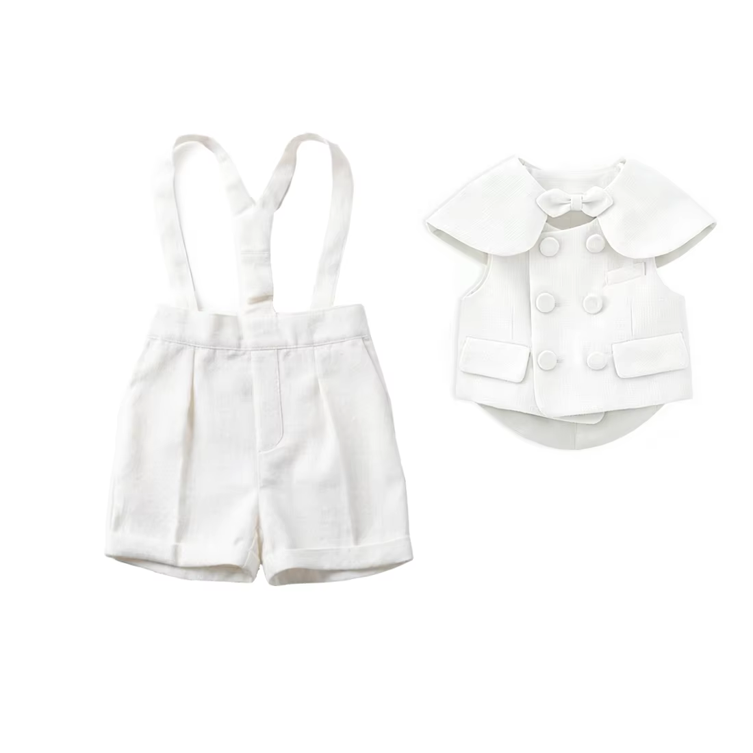 Tenue de baptême pour bébé garçon, ensemble de costume formel blanc avec grand gilet et nœud papillo