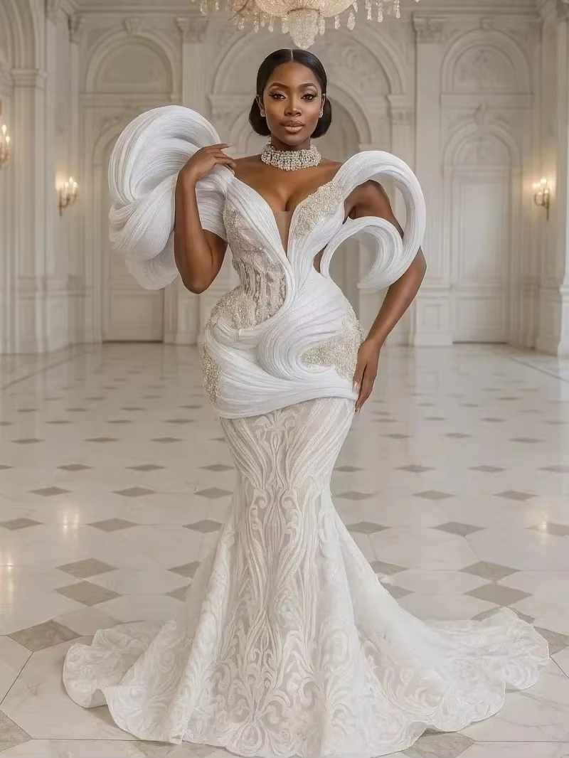 Robes de mariée sud-africaines grande taille pour femmes noires, robe de mariée en dentelle et perle