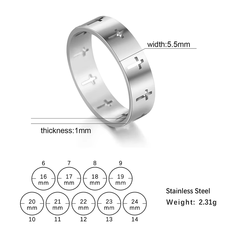 Dreamtimes – bague de fiançailles en acier inoxydable pour hommes et femmes, croix creuse, jésus sur