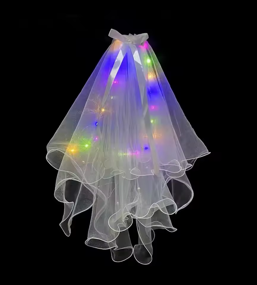 LED mariée voile de mariage éclairer voiles de mariée avec pince à cheveux Tulle fête Festival Hallo