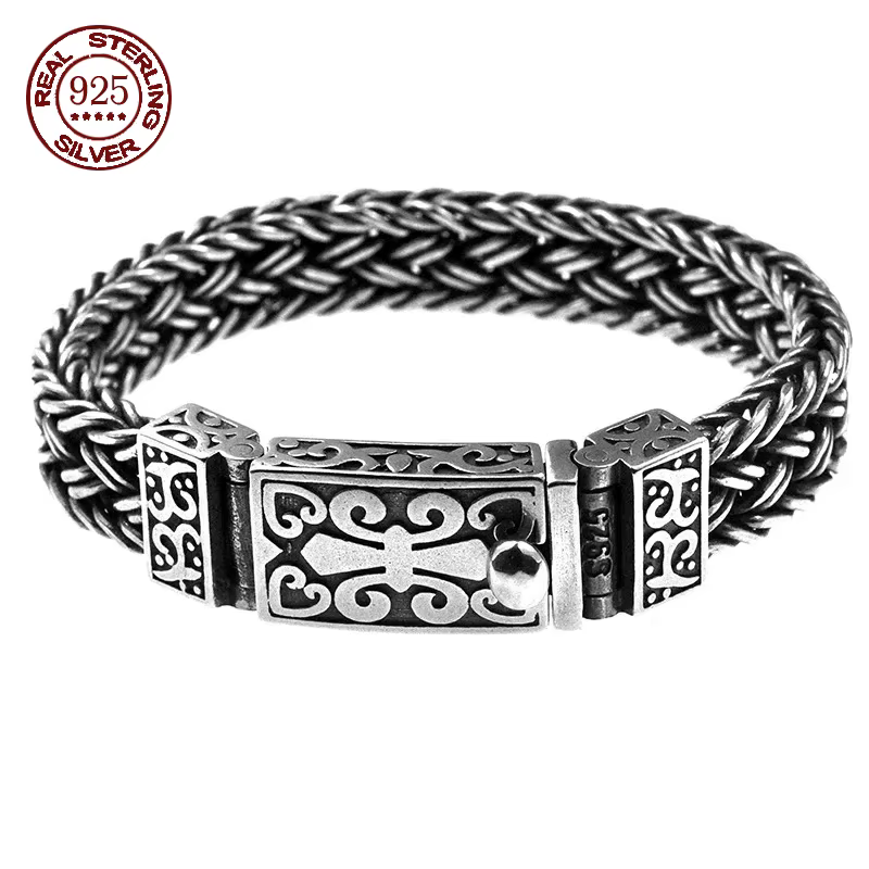 Super Promo Bracelet à Breloques en Argent Pur S925 100% avec Motif Raisin Éternel et Chaîne Large T