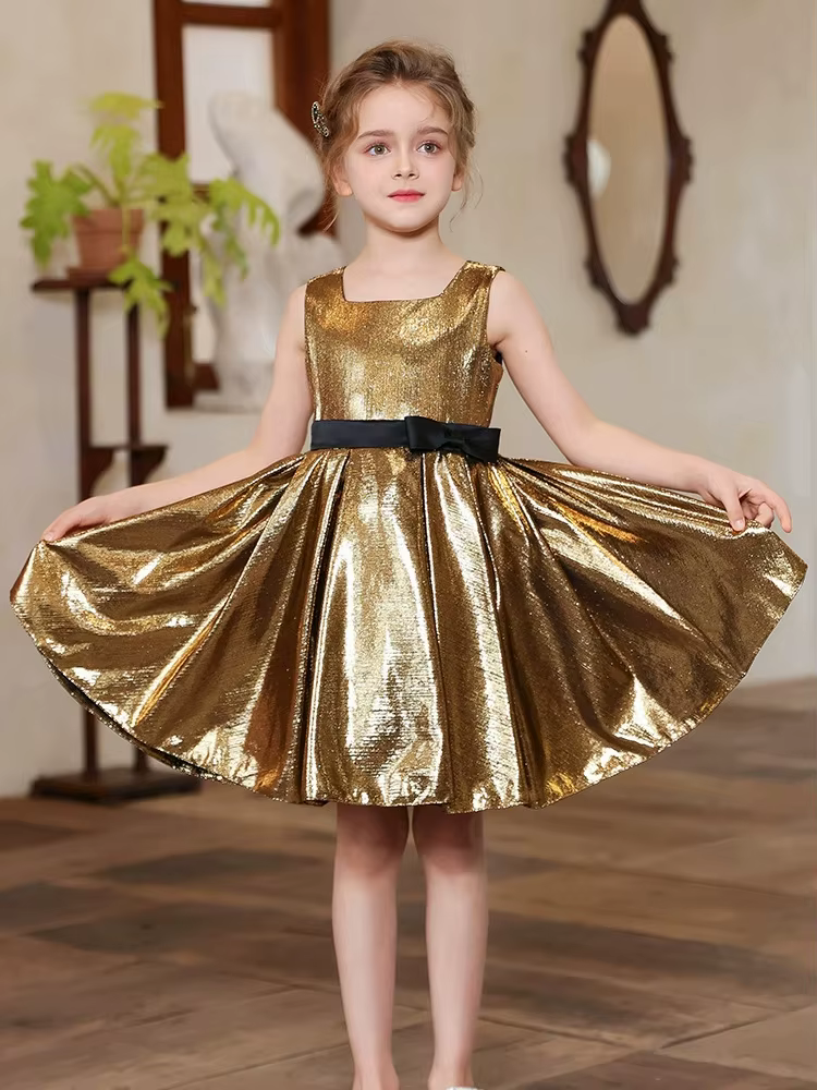 Adolescentes filles doré robes élégantes princesse bébé enfants robe de soirée enfants robe formelle