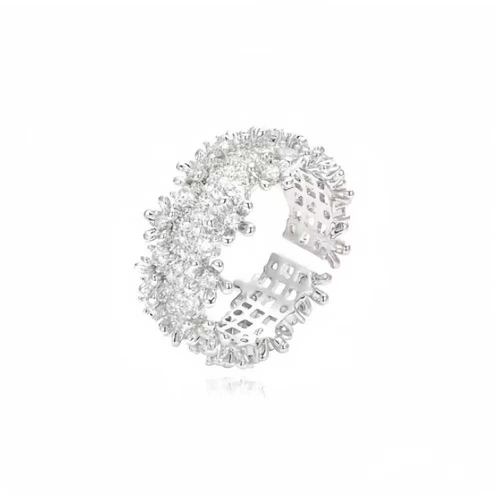 Bague Ajustable Polyvalente en Zircon Flocon de Neige pour Femme, Bague Élégante pour l'Index, Ciel 