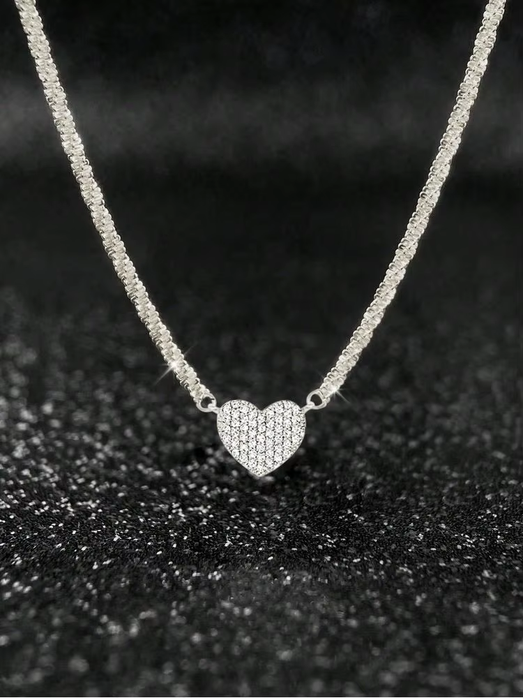 Collier en argent Sterling 925 pour femmes, en Zircon complet, en forme de cœur d'amour, pour fiança
