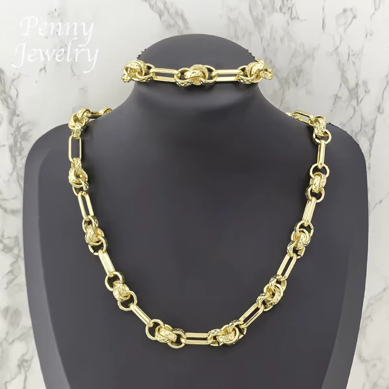 Ensemble de bijoux plaqués or de luxe classique italien pour femmes, collier, Bracelet, bijoux de fi