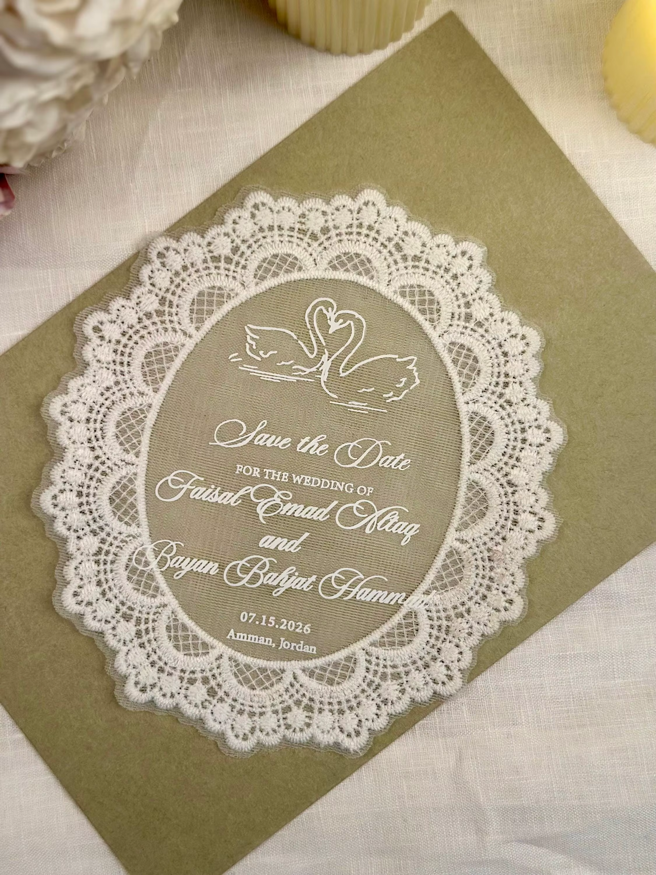 Carte d'invitation personnalisée en dentelle ovale, invitations de mariage vintage personnalisées, i