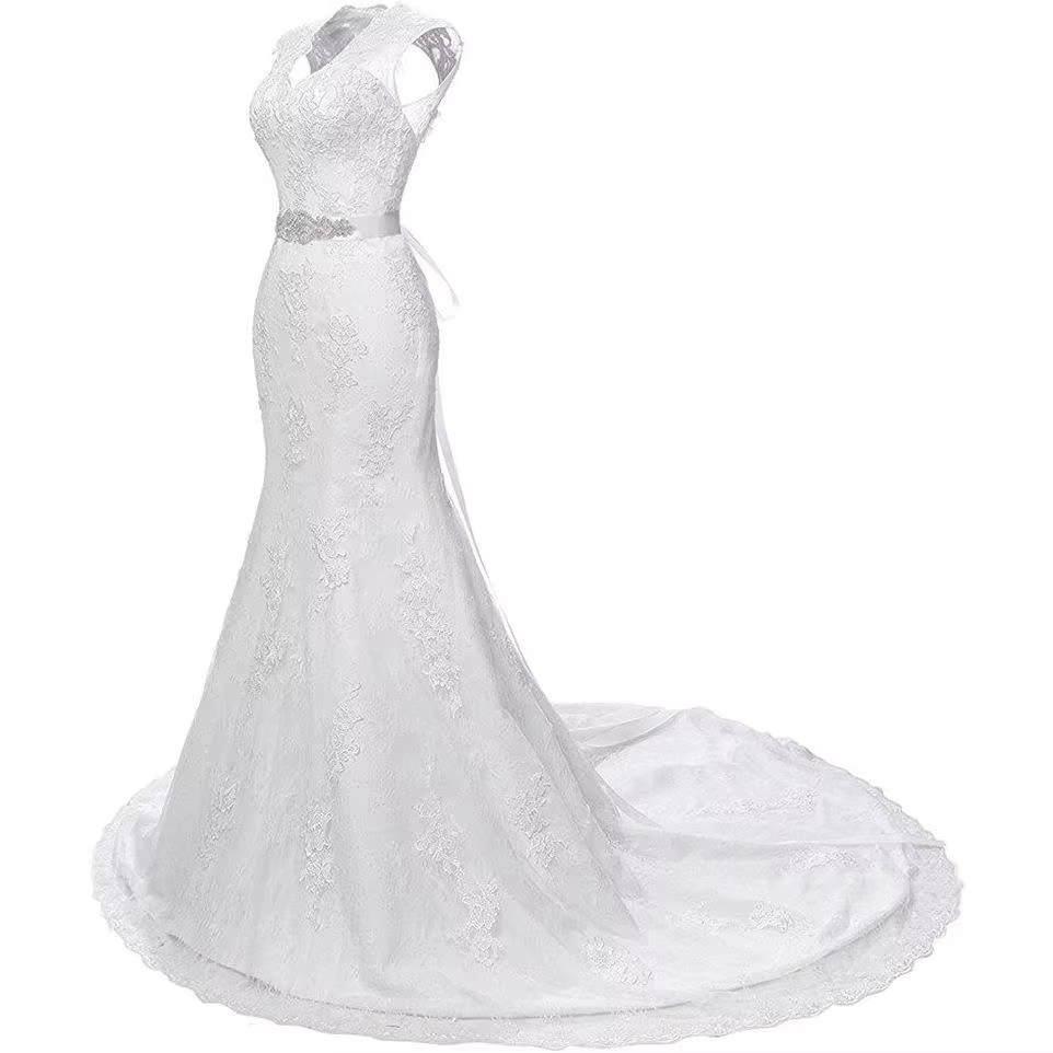 Robe de mariée en queue de poisson, épaules dénudées, col en v, demoiselle d'honneur, dos nu, dentel