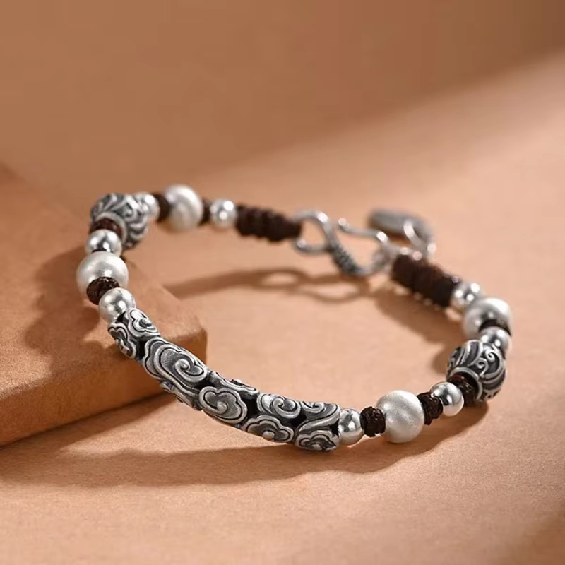 Bracelet nuages de bon augure en argent 925 pour hommes et femmes, bracelets perlés de style ethniqu