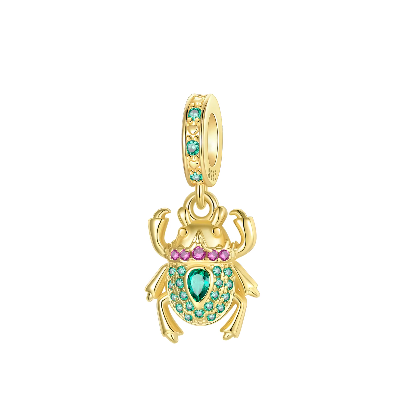 Breloque pendante Scarabée Égyptien en Argent Sterling 925, Perle en Émail Vert Porte-Bonheur, Compa