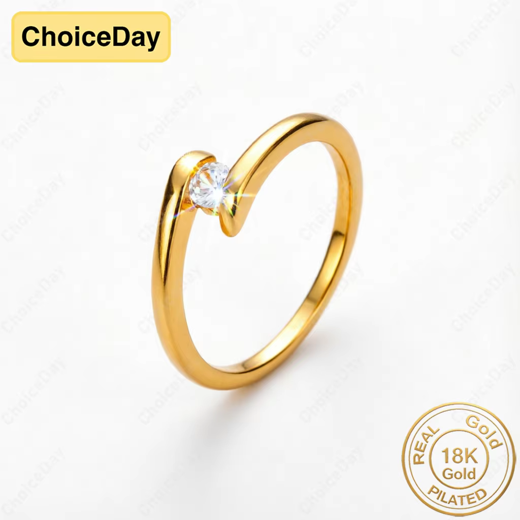 Élégante bague minimaliste plaquée or 18 carats avec un diamant asymétrique, bijou tendance pour fem