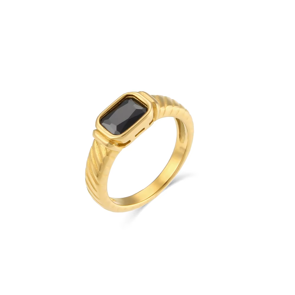 E.B.belle – bague minimaliste basique carrée géométrique noire, en acier inoxydable PVD plaqué or 18