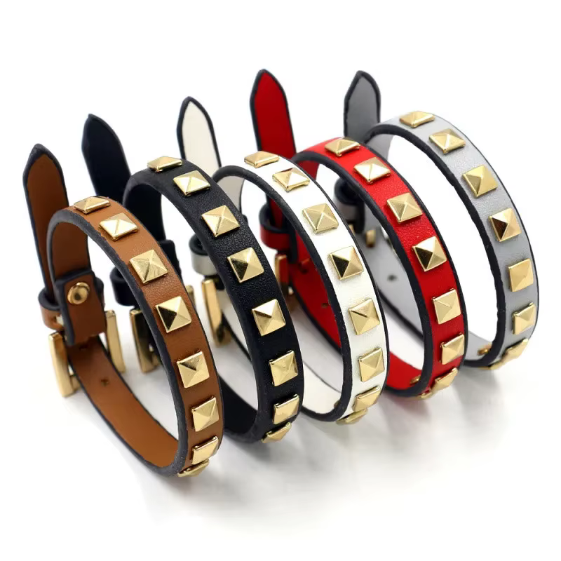 Bracelet court en alliage de cuir PU, Style Punk, clouté, anneau unique, bijoux à main, 5 Options de