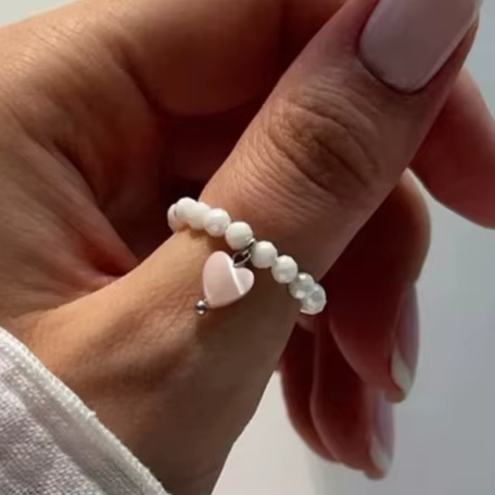 Bague élastique bohème à perles, pendentif cœur fait main, bijoux ajustables et empilables pour femm
