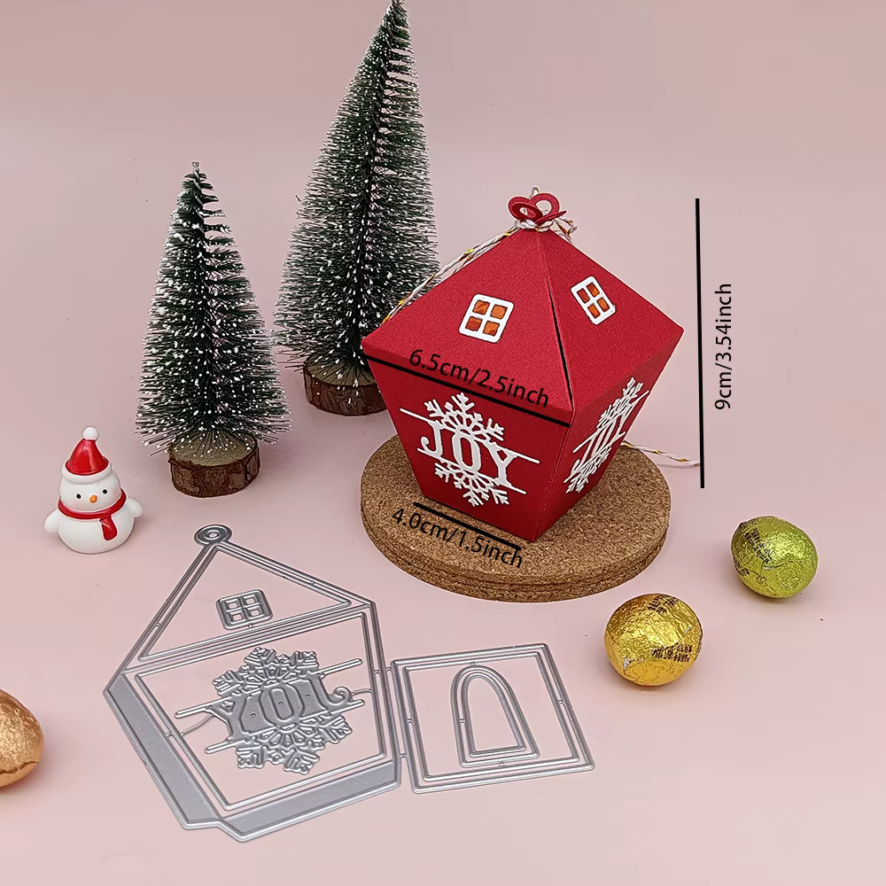 Lampe de vacances de noël, boîte-cadeau, boîte à bonbons, découpe en métal, carte d'exposition de bi