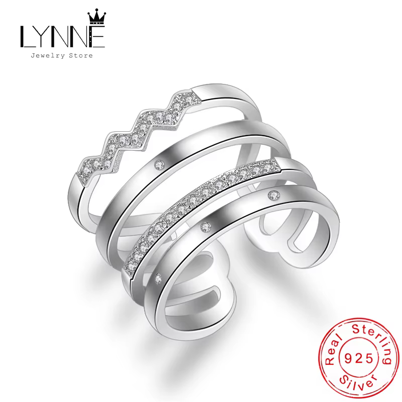 Hyperbole-Bague multicouche en argent regardé 925 pour femme, bijoux de personnalité réglables, bisc