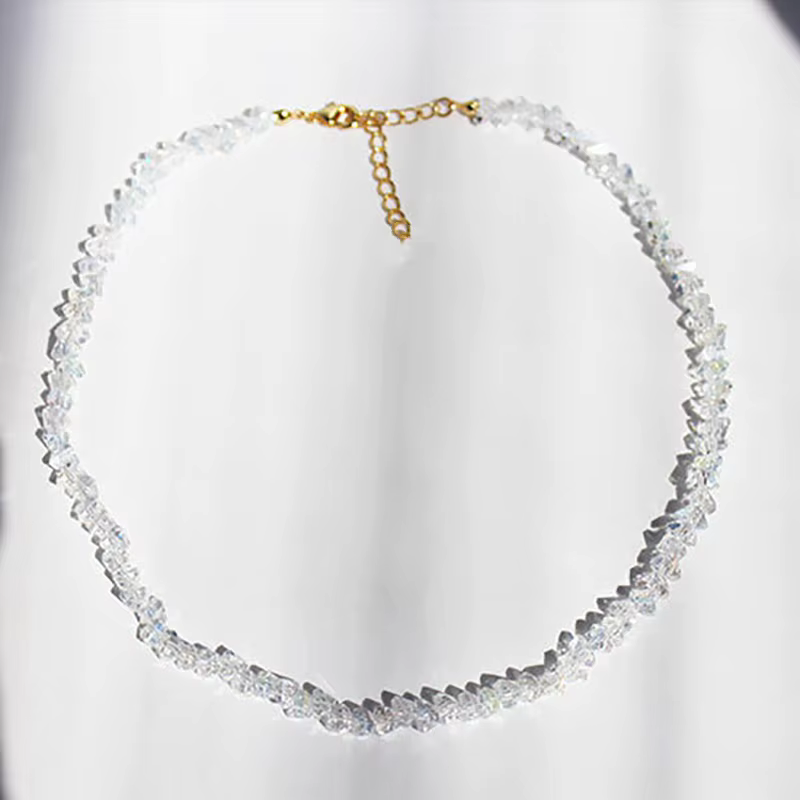 Collier ras du cou en cristal de verre cou pour femmes, perles irrégulières, Transparent, Vintage, c