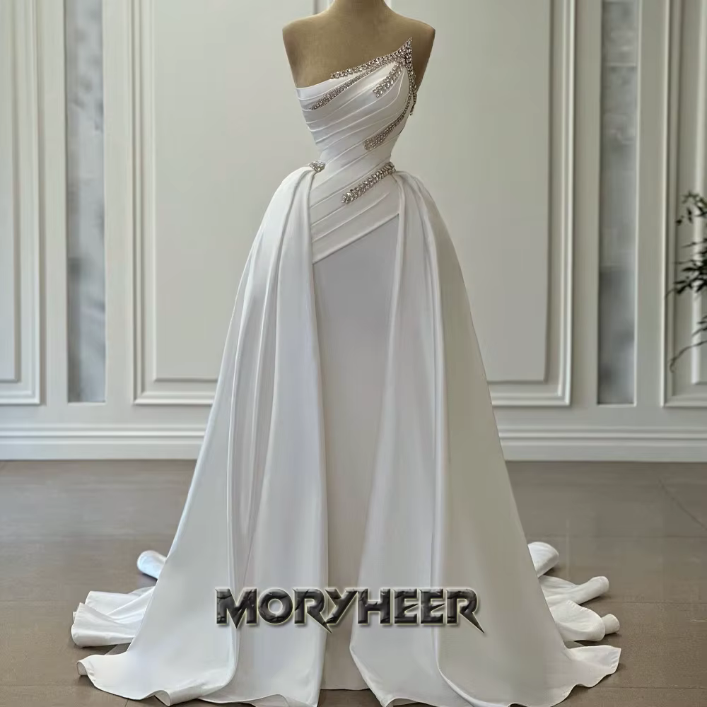 MORYHEER glamour détachable Train robes De soirée diamant sirène sans manches plissé fiançailles rob